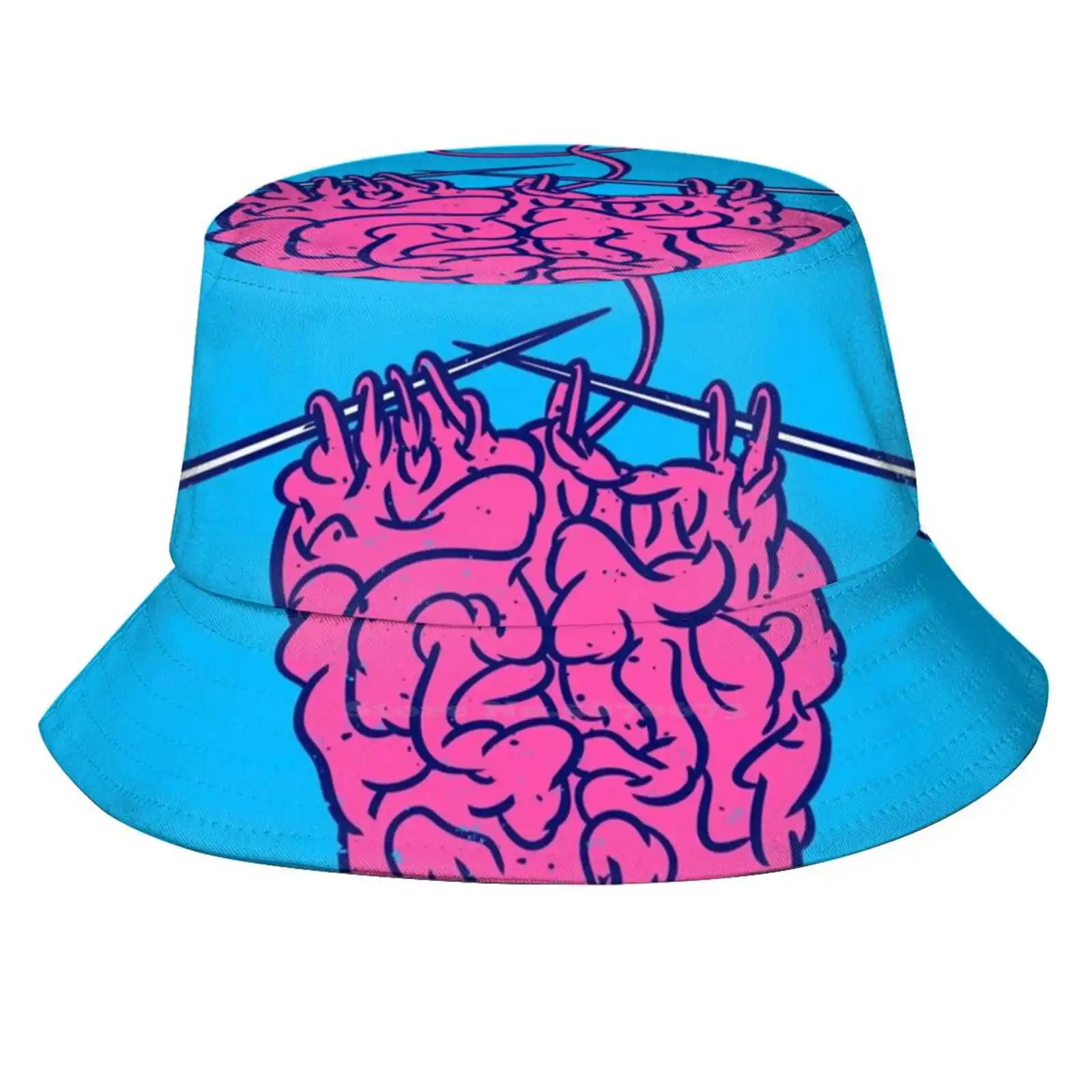 Knitting A Brain Women Men Fisherman Hats Bucket Caps Pink Zombie Brainstorm Knit Lover Knitting For Knitters Funny Pop Art