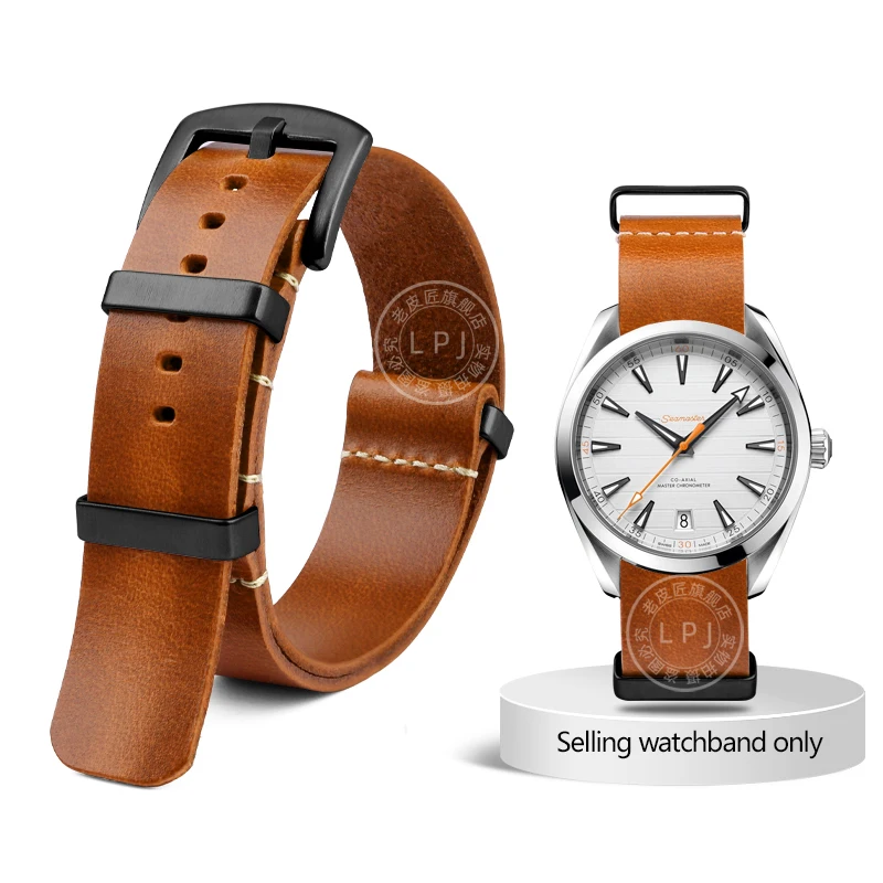 thumbnail image 1 of Correa de reloj de piel de vaca para Omega Seamaster Seiko Hamilton Tudor Correa de reloj retro de una pieza Pass Belt 20 mm 22 mm, 1 of 5