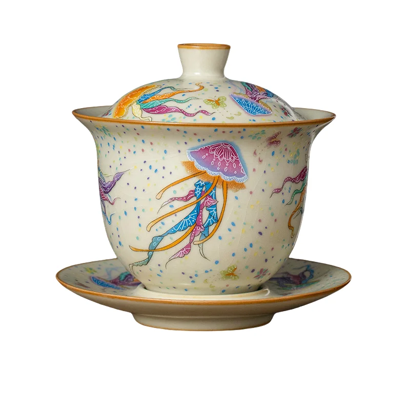 160ml Traditional Ru Kiln Jellyfish qing feng Gai Tea Bowl With Lid For Brewing Tea High-end Opening Can Raise Kung Fu Set