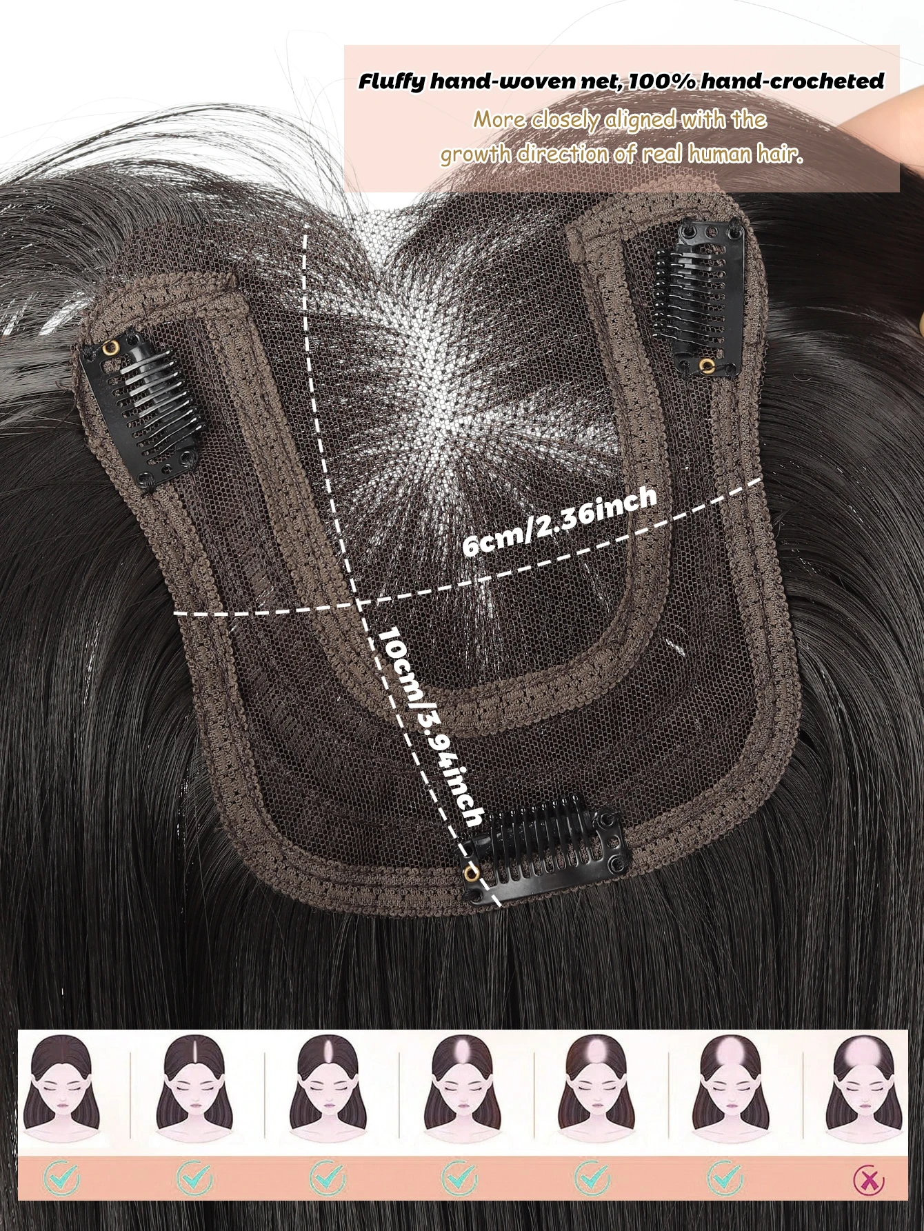 Natural Black Brown Synthetic Hair Toppers for Women Long Straight Hairpieces