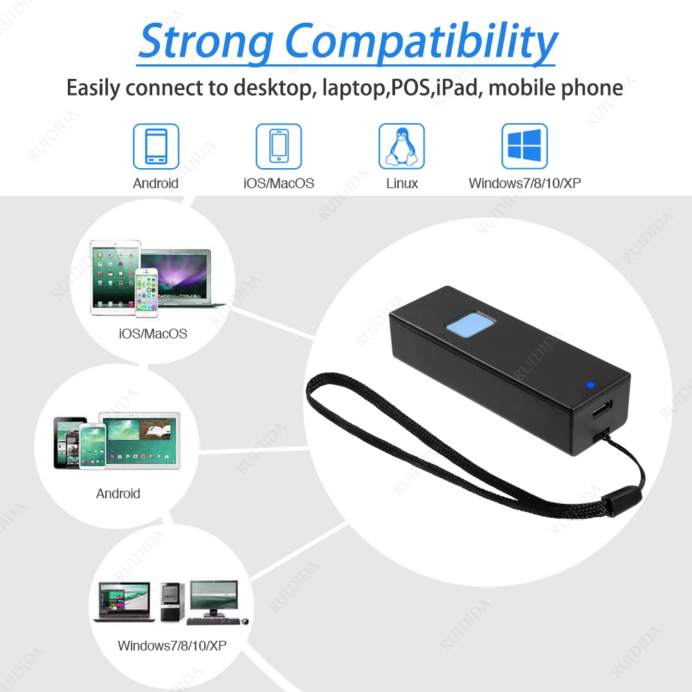 1D 2D Wireless Bluetooth Barcode Scanner Mini Pocket Bar Reader Portable BT Reader QR Code PDF417 Scanner for PC iPad iPhone