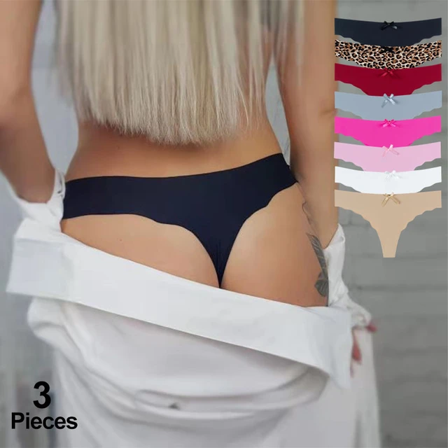 Sexy Thongs Women's Ice Silk Panties Underwear Seamless Solid G-String  Thongs 3Pcs/Set Low Waist Female Lingerie T-back - AliExpress