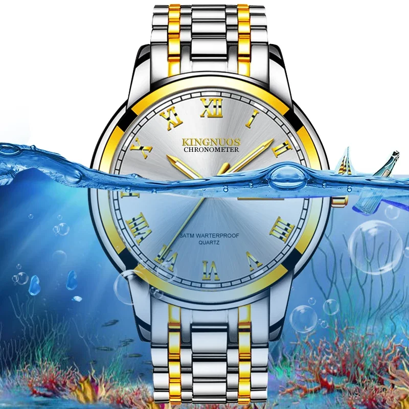 Dropshipping New Mens Watches Luminous Waterproof Gold Stainless Steel Quartz Watch Men Date Calendar Business Wristwatch XFCS