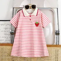 Robe d'été pour filles, édition coréenne, rayée, revers fraise, tenue décontractée, nouvelle collection 2025 3