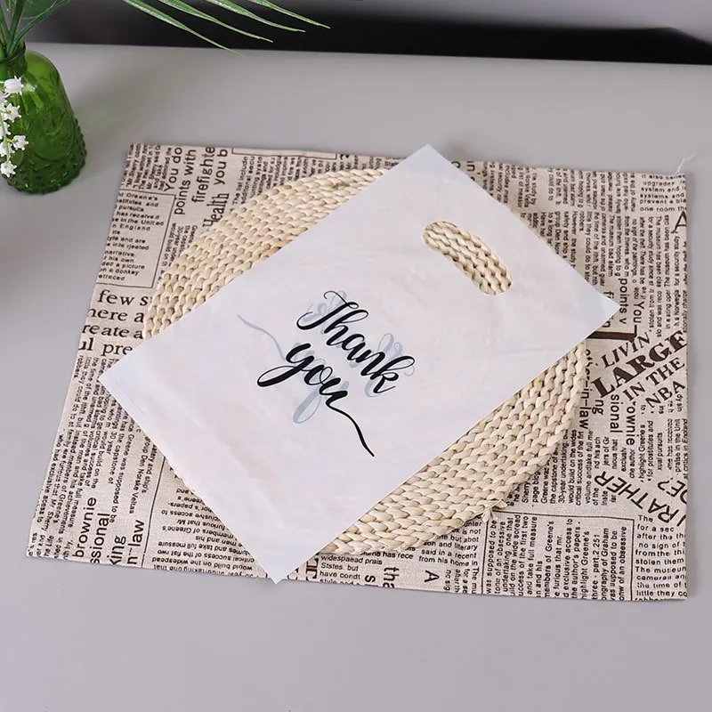 10/50/100Pcs White Gift Packaging Bags Plastic Thank You Bags Gratitude Handbags Retail Shopping Bags Cosmetics Clothing Bags