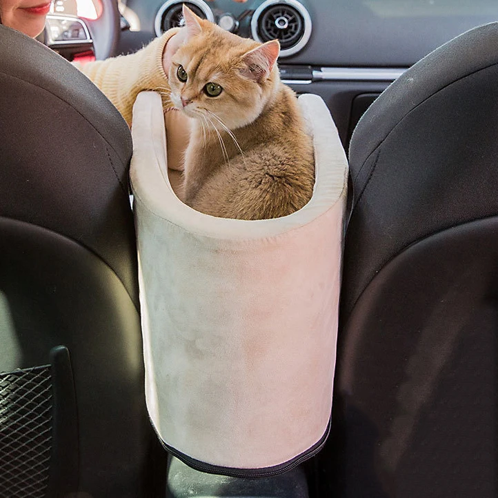 Car Seat for Small Dog Center Console Booster Pet with Protection Belts Cushion Nest