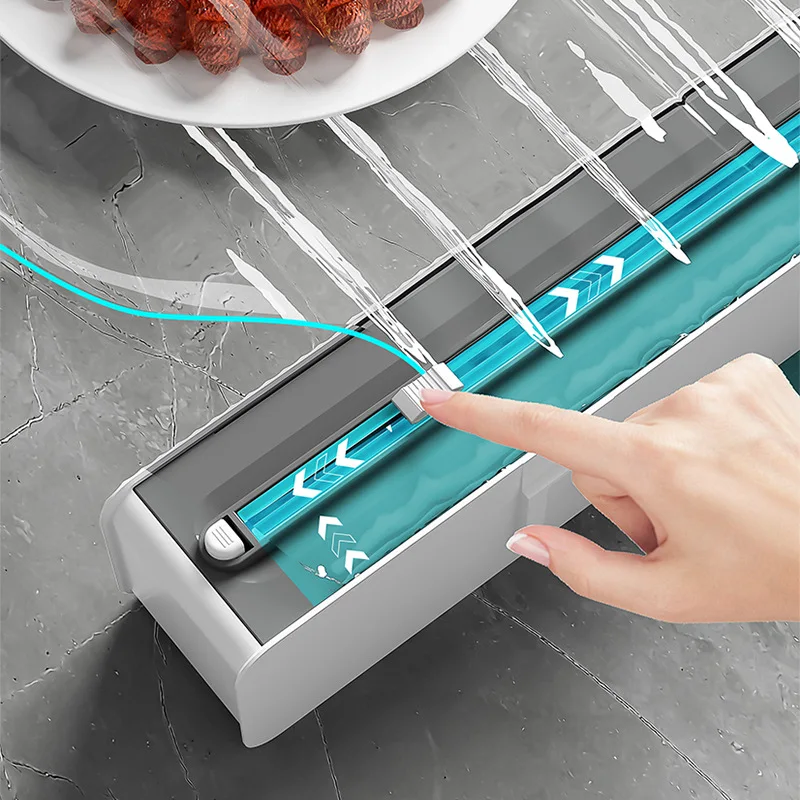 Stretch Film Dispenser Food Film Dispenser With Cutter Transparent Cling Holder Plastic Wrap Storage Box Kitchen Accessory