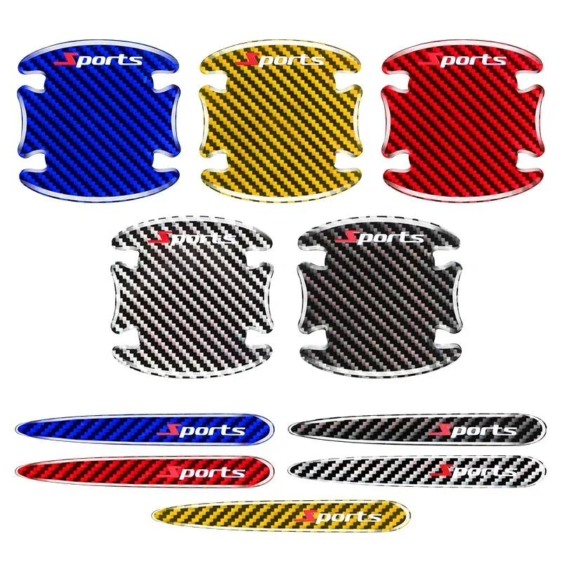 8PCS Carbon Fibre Car Door Handle Reflective Strips Universal Laser Anti-crash & Anti-scratch Body Decoration Reflec