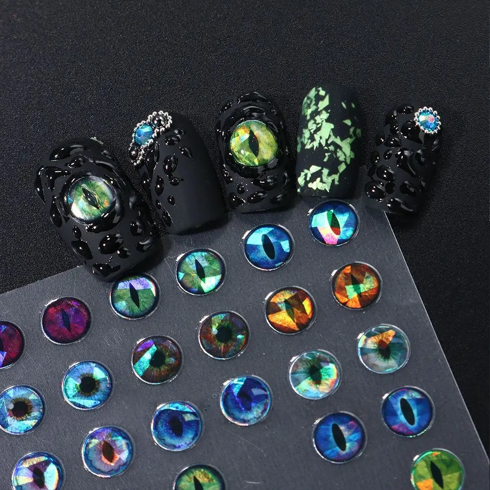 3D Simple Nail Art Stickers Green Blue Dragon Eyes Nail Decoration Dinosaur Snake Cat Evil Eye Foil Design Adhesive Nail Decals