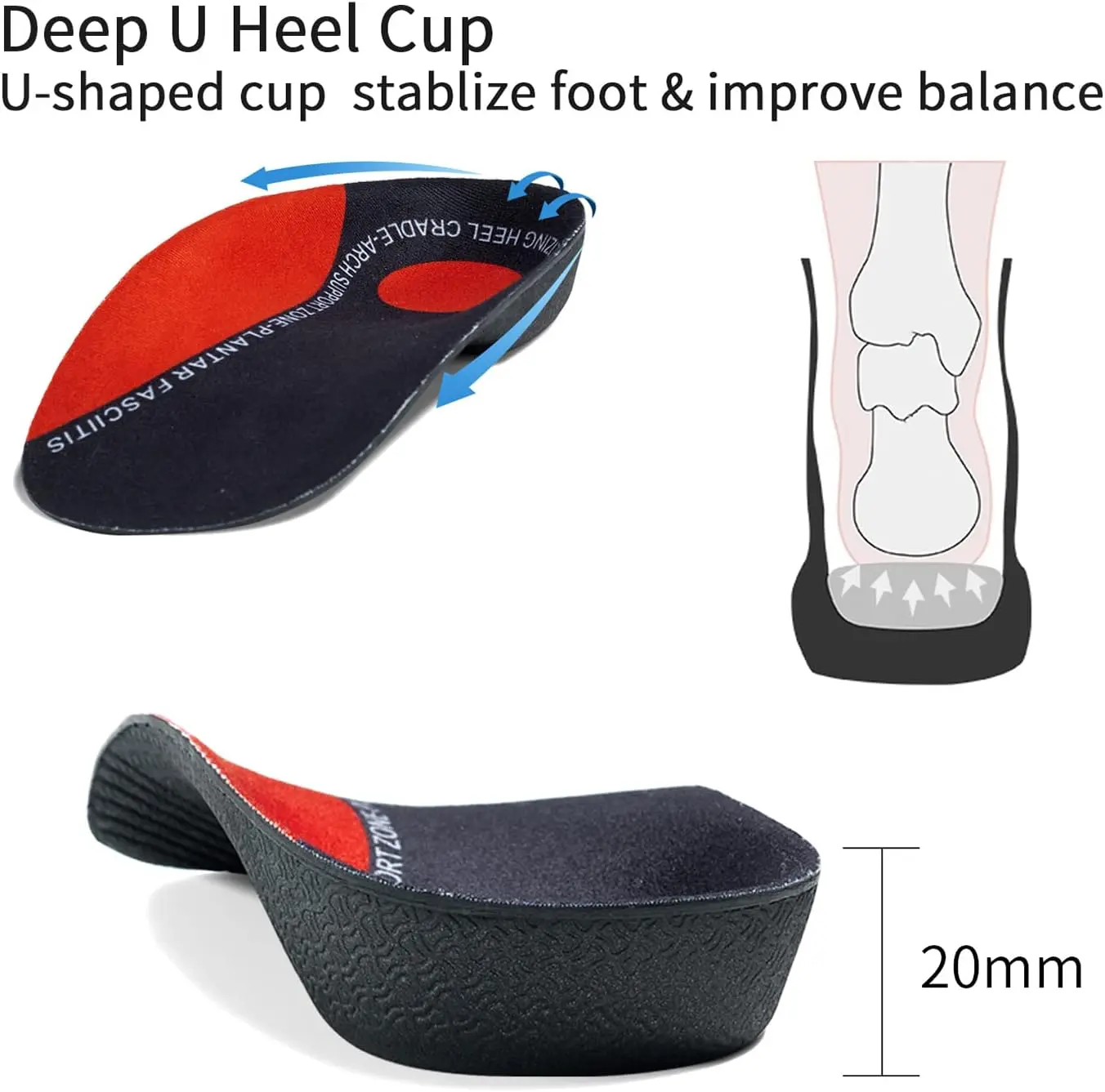  3/4 High Arch Support Insoles - Orthotics Shoe for Plantar  Fasciitis, Flat Feet, Over-Pronation, Relief Heel Spur Pain, Heel Cushion  Increase Insoles for Men and Women (L:Men 6.5-8.5/Women 7.5-9.5)… : Health