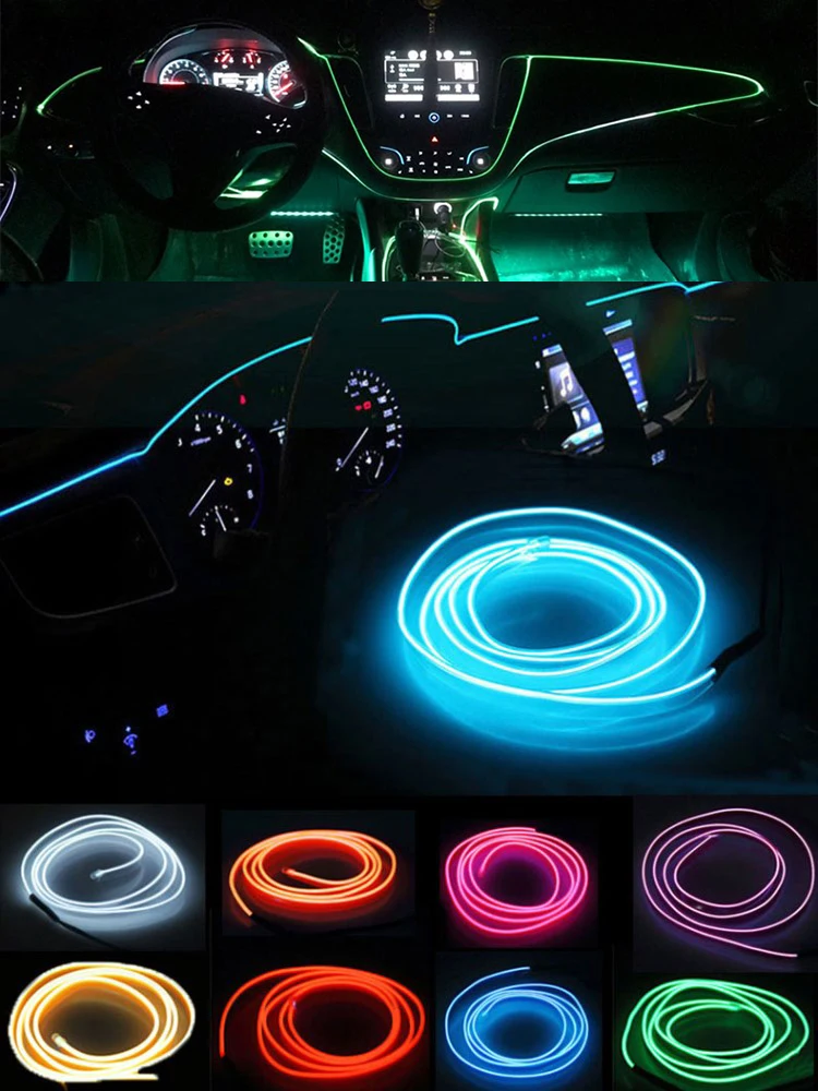 1M/3M/5M Car Interior Atmosphere Lighting LED Strip Decoration Garland Wire Rope Tube Line flexible Neon Light With USB Drive - Image 6