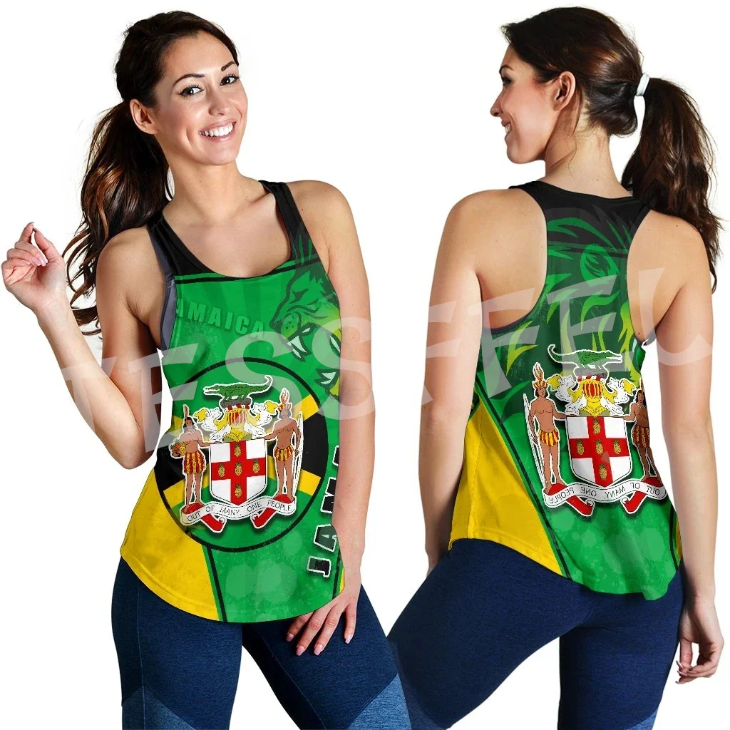 

Reggae Jamaica Country Lion Tattoo Tribe Retro 3DPrint Summer Casual Yoga Sportswear Women's Racerback Tank Vest Sleeveless X7