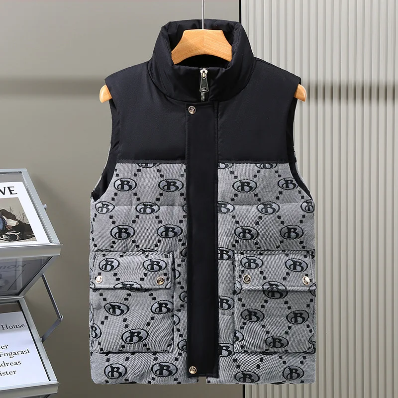 Down Cotton Vest Men's Fashion Brand Letter Thickened Warm Sweetheart Sweetheart Casual Outwear Standing Collar Sleeveless Tank