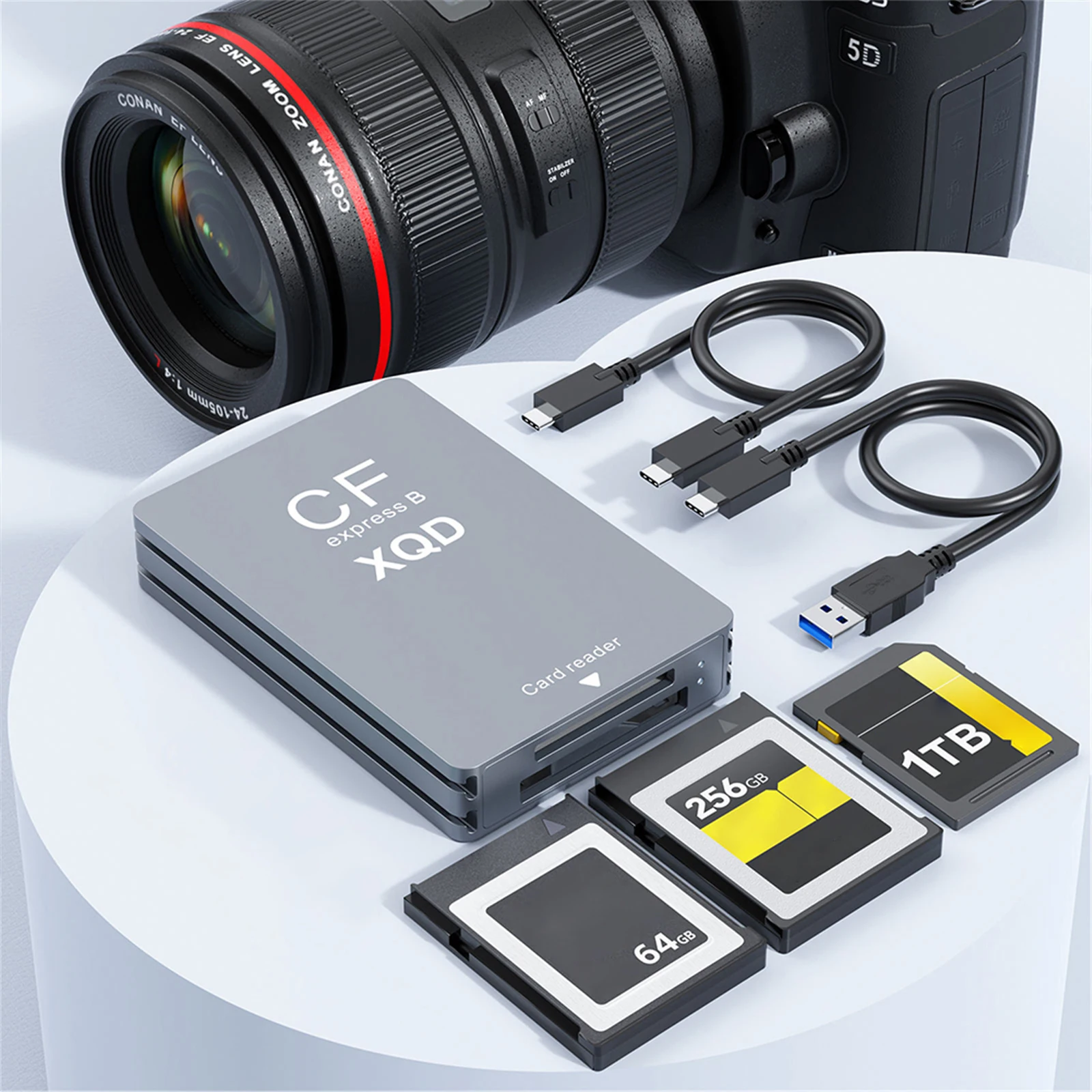 10Gbps CFexpress XQD SD 카드 리더 3-in-1 CFexpress Type B 카드 리더 어댑터 (전문 영화 제작자, 콘텐츠 제작자용)