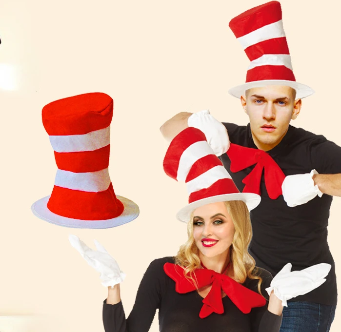 

Dr Seuss Birthday Party Hat Role-playing Stage Props Red and White Striped High Hat Costume Accessory Halloween Carnival Cosplay