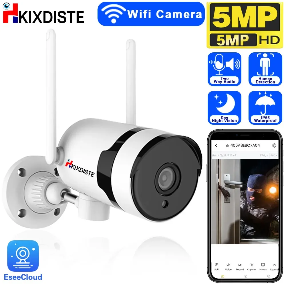 

5MP Wifi Bullet Security Camera Outdoor Street Waterproof Two Way Audio Wireless CCTV IP Camera Video Surveillance System IP Pro