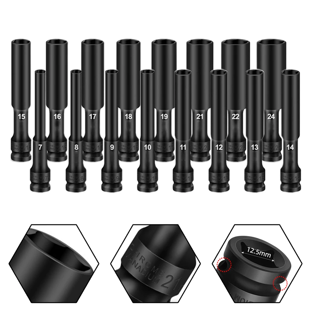 Description Picture 3 of item1pc 1/2 Drive Sockets Impact Wrench Hex Socket-Head 8-24mm Electric Impact Hex Standard-Wrench Adapter Screwdrivers Bits Socket