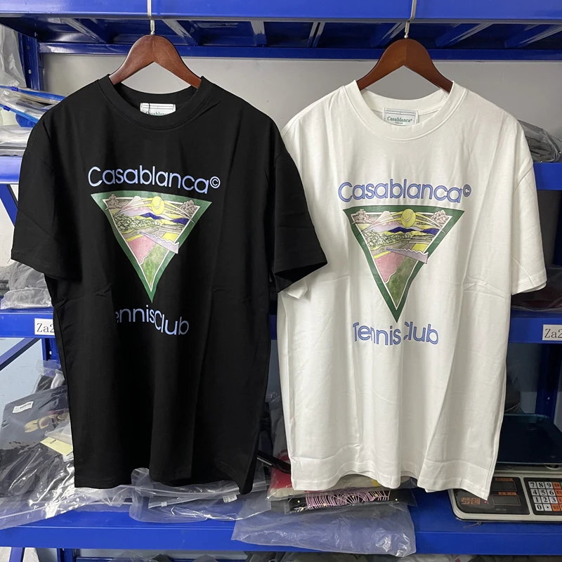 

Black Casablanca Oversized T-Shirts Men Women Casual Pure Cotton Tennis Club White Short Sleeves