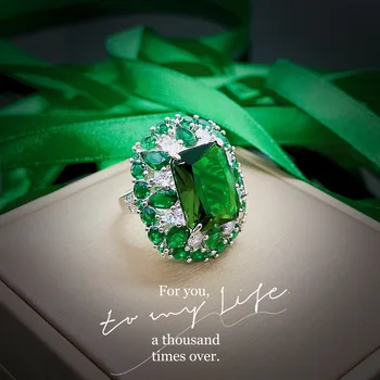 Luxury 100% 18 K White Gold Rings for Women Created Natural Emerald Gemstone Diamond Wedding Engagement Ring Fine Jewelry Gold