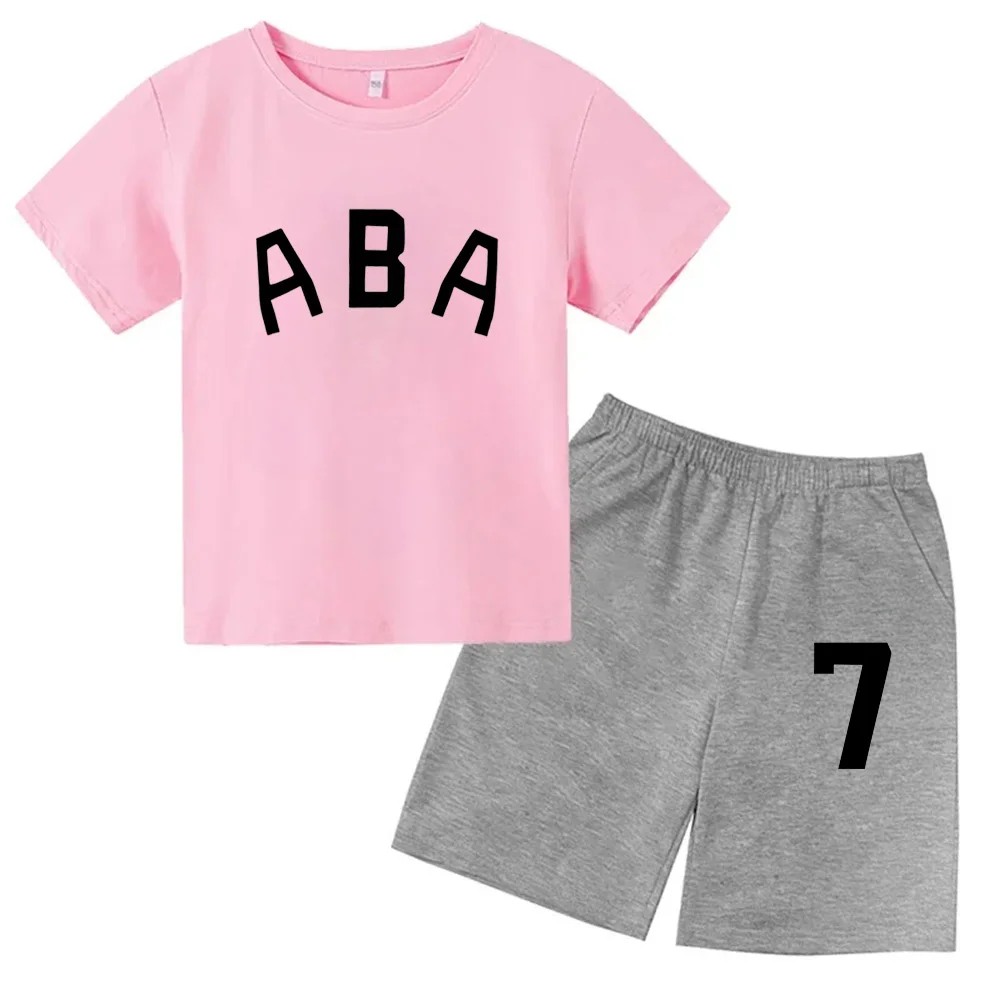 thumbnail image 1 of Ropa de bebé con estampado de letras para niños y adolescentes, conjunto de camiseta y pantalones cortos de verano de 2 piezas, conjunto informal de manga corta para niños y niñas, 1 of 5