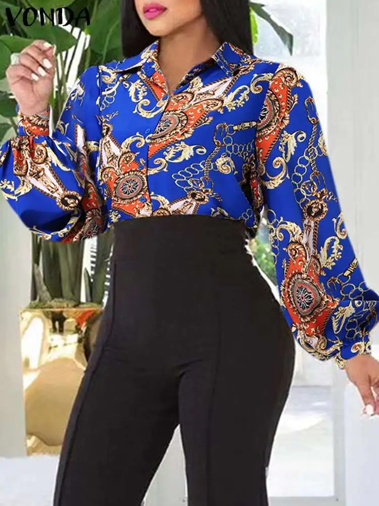 

Women Blouse VONDA Long Sleeve Blouses 2023 Fashion Bohemian Lapel Printed Vintage Blusas Femininas Casual Tops