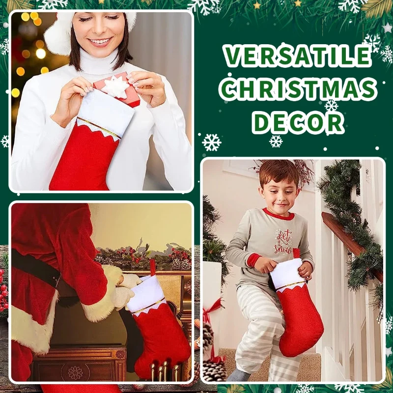 12-60PCSChristmas Stockings Stuffer Xmas Tree Home Fireplace Hanging Socks Gift Candy Bag 2026 New Year Party  Decoration