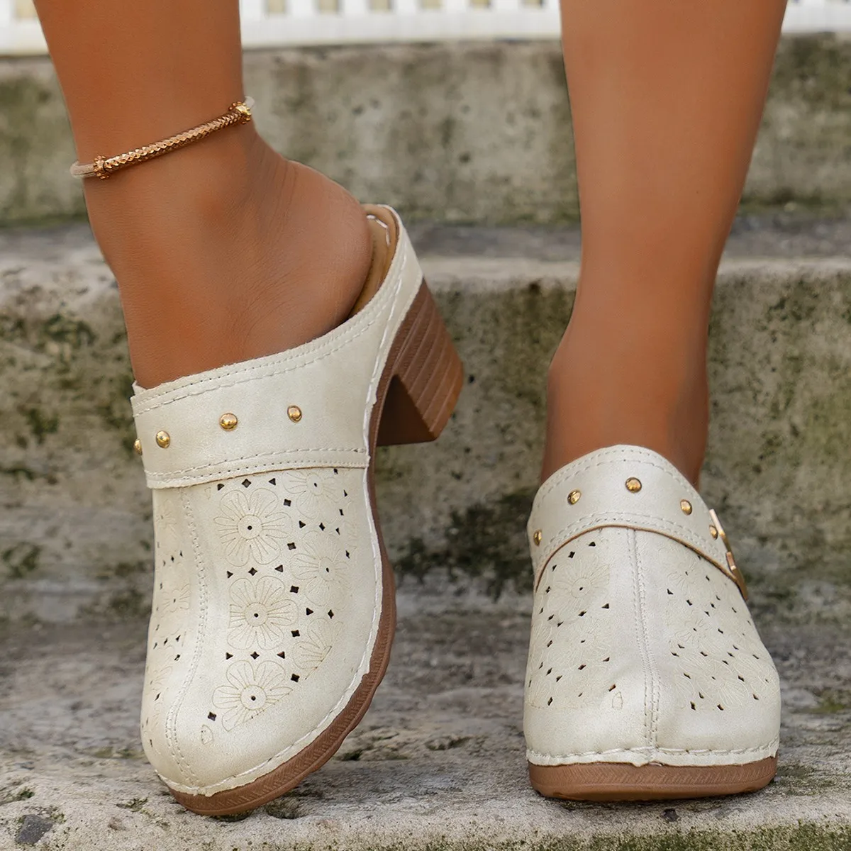 Women Sandals Slippers Platform Chunky Heels Retro Round Mules Thick Sole Height Increase Summer