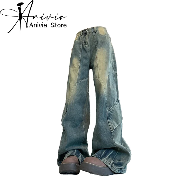 

Women's Blue Jeans Baggy Harajuku Streetwear Oversize Denim Trousers Y2k Japanese 2000s Style Jean Pants Vintage Trashy Clothes