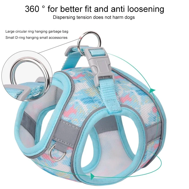 Breathable Mesh Chest Strap For Small Dogs Cats Printed Leads - PeticaDeals