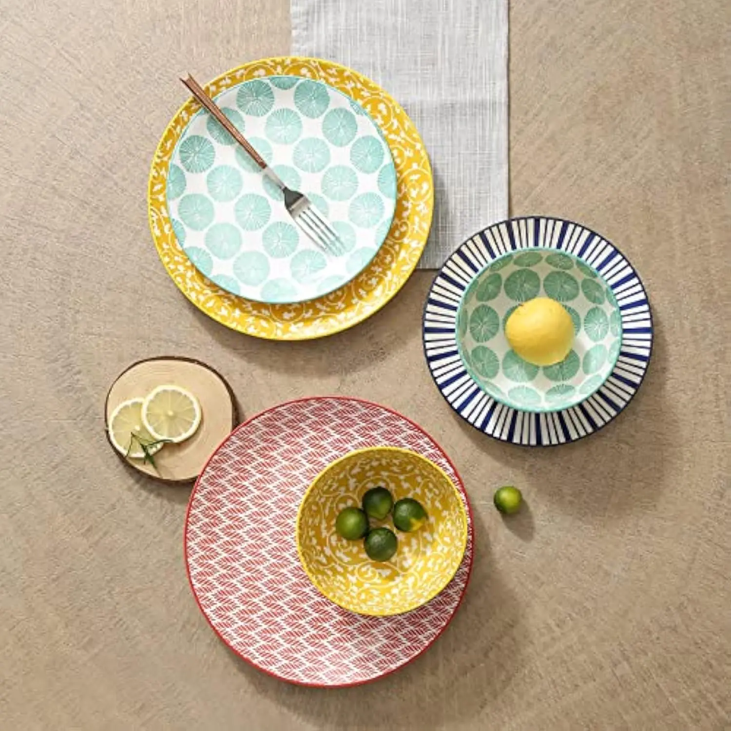 Ceramic 12-Pieces Dinnerware Sets, Ceramic Dish Plates and Bowls Sets, Service for 4, Dinner Salad Dessert Plates, and Cereal B