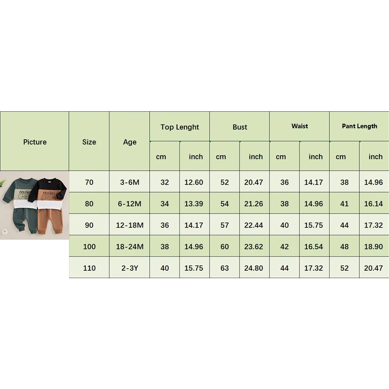 Description Picture 2 of item0-36months Baby Boys Pants Set Contrast Color Long Sleeve Crew Neck Letters Print Sweatshirt with Sweatpants Outfits