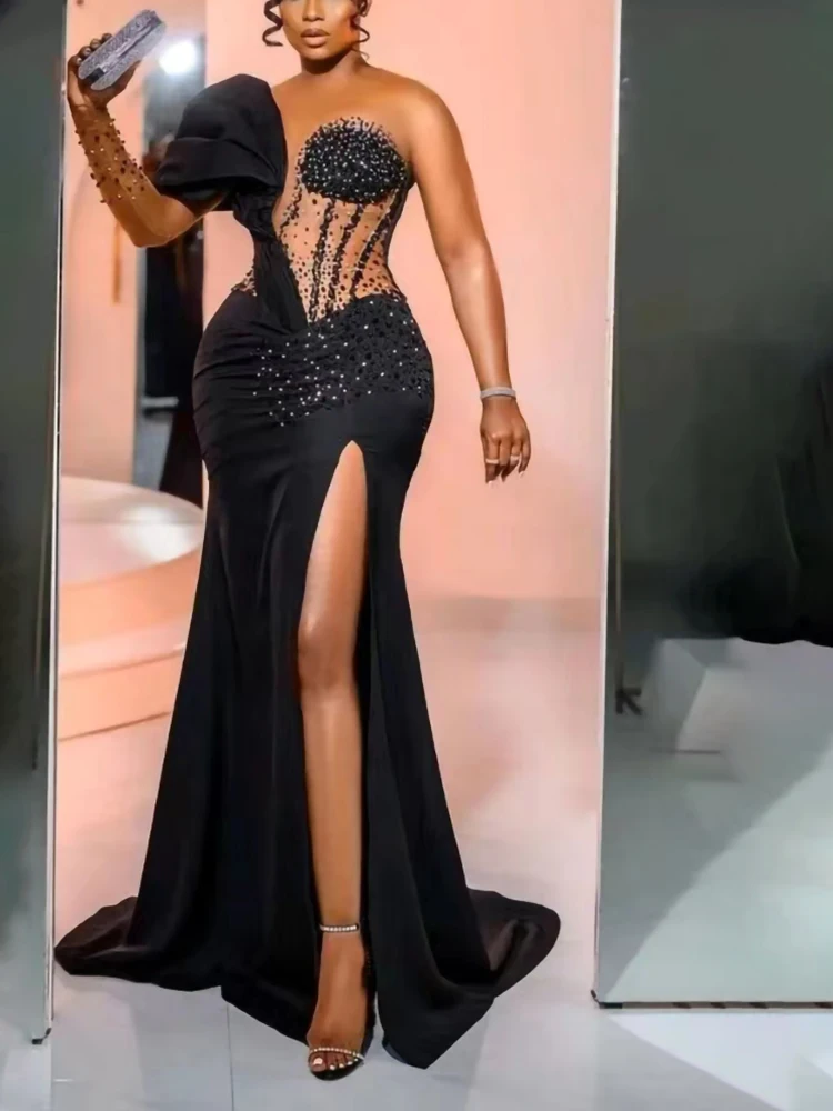 

M42 Black Girl Sweetheart Mermaid Floor-Length Satin Women Evening Dresses/Bridal Wedding Party Prom Gowns Free Custom Shipping