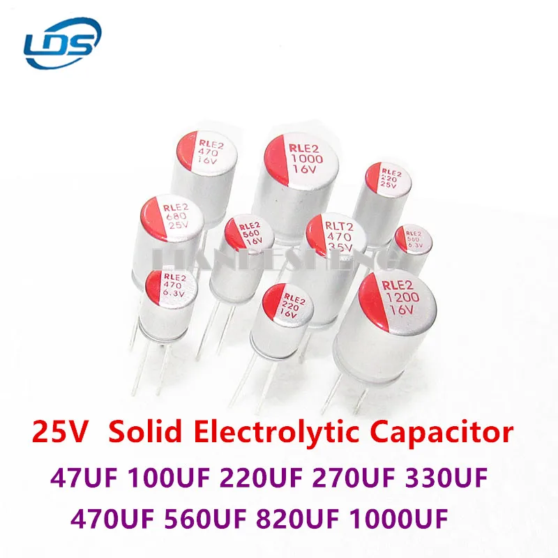 10PCS DIP Solid Electrolytic Capacitor 25V 47UF 100UF 220UF 270UF 330UF 470UF 560UF 820UF 1000UF 10pcs aluminum electrolytic capacitor 1000 uf 25v size 10 17mm 25 v 1000 uf electrolytic capacitor 1000uf 25v