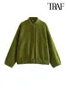 TRAF Women Fashion With Pockets Oversized Bomber Jacket Coat Vintage Long Sleeve Snap Button Female Outerwear Chic Tops 5