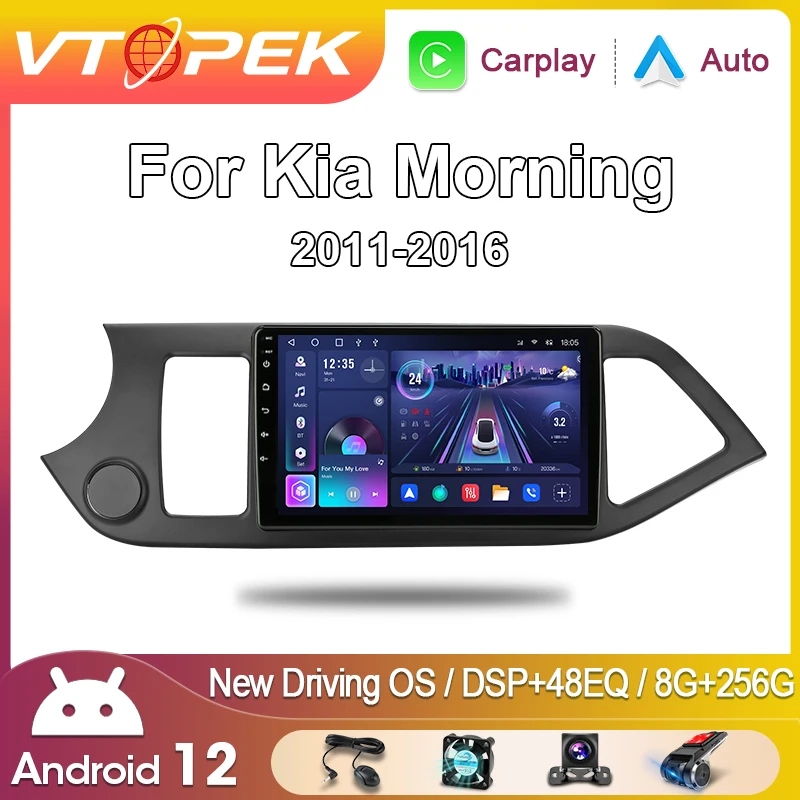 

Vtopek 9" 2din Android 12 Car Radio For KIA Picanto Morning 2011-2016 Multimedia Player Navigation GPS Head Unit DSP Carplay RDS