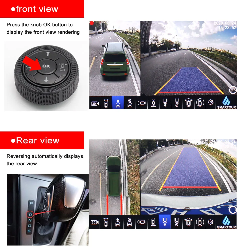 Smartour 360 Degree Car Camera 1080P 3.5D Surround View 4K UHD DVR Bird&rsquo;s Eye View DIY System For Toyota Prado/Land Cruiser