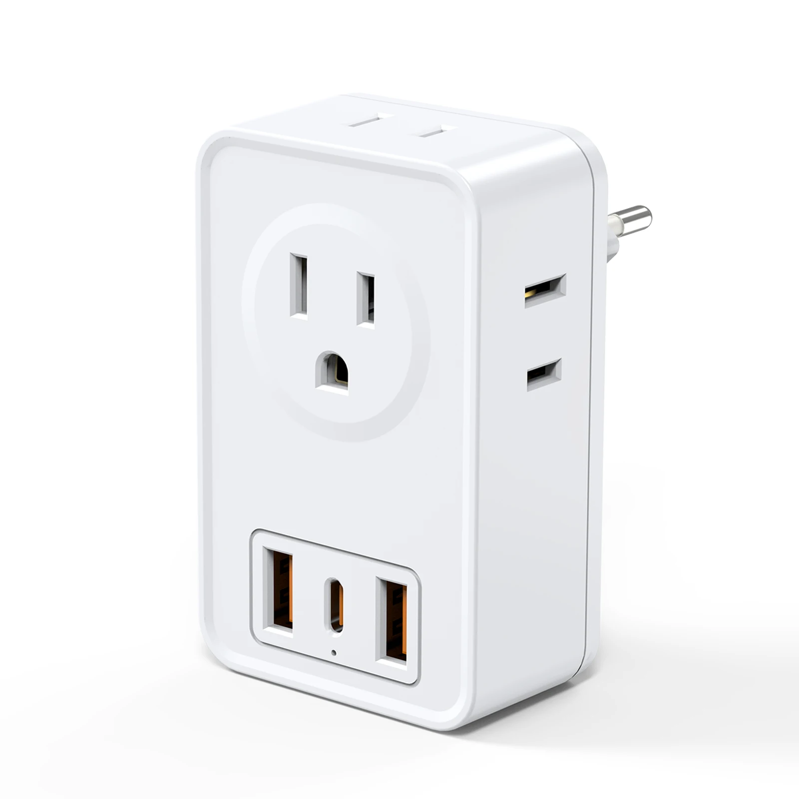 7-in-1 Multi-Function Socket Extension Outlet, 4 Power Socket 3 USB Ports(1 USB-C), EU to US Plug Conversion Power Strip