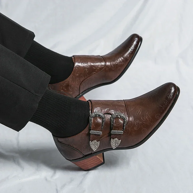 New High Heels Mens Shoes Casual Leather Monk Strap Shoes For Men All-match Men's Coiffeur Mens Slip on Shoes Mens Loafers