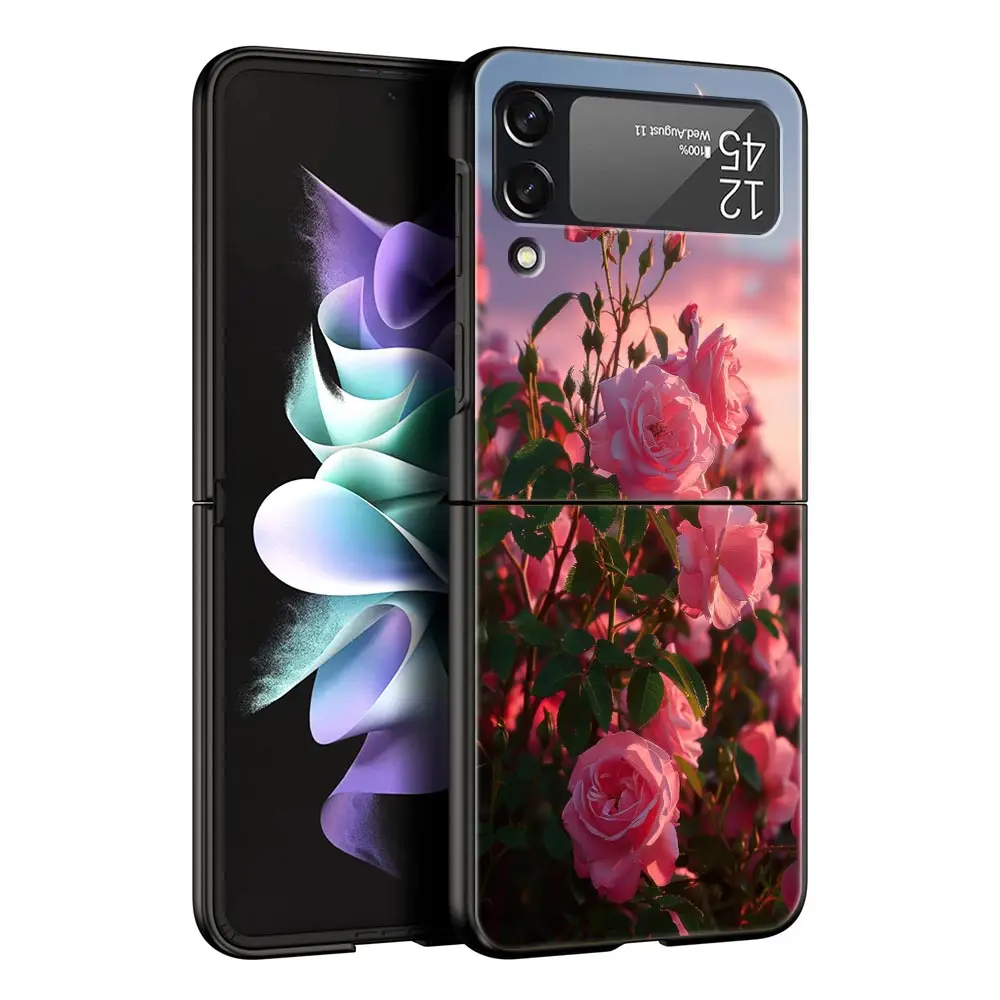 Elegant Red Rose Floral Phone Case - Black Hard Folding Cover