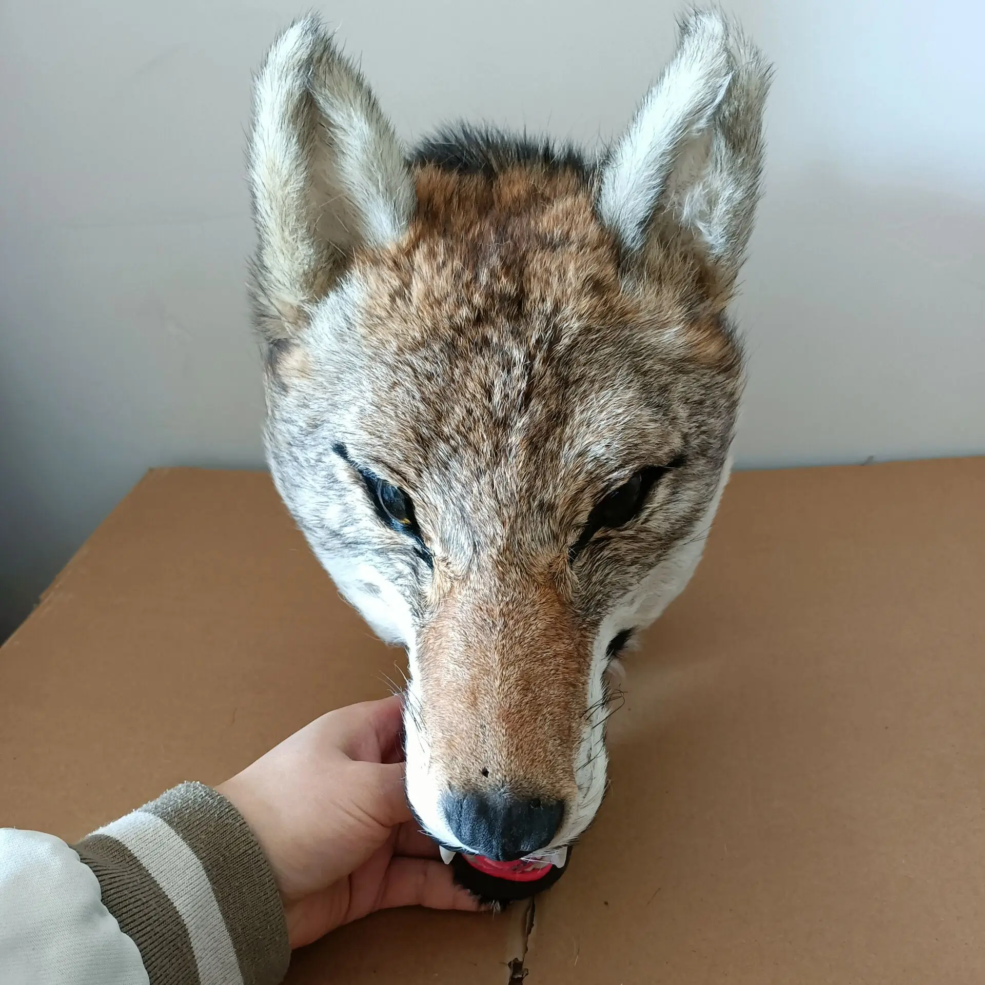 

big simulation plastic and fur wolf head home decoration gift About 32x30cm