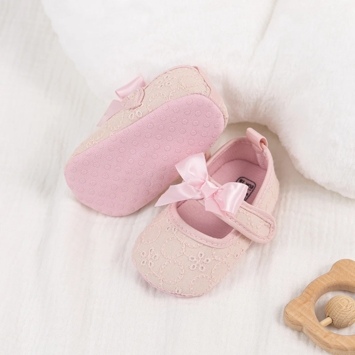 Four Seasons Newborn Baby Walking Shoes Classic Color Matching Bow Princess Shoes Baby Girl Anti-slip Soft Bottom Solid Color 4
