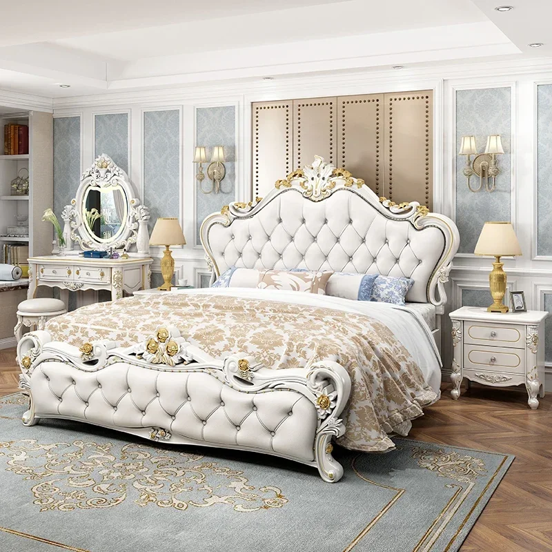 

Nordic Unique Luxury Double Bed Storage Queen Size Modern King Double Bed Princess White Letto Matrimoniale Bedroom Furniture