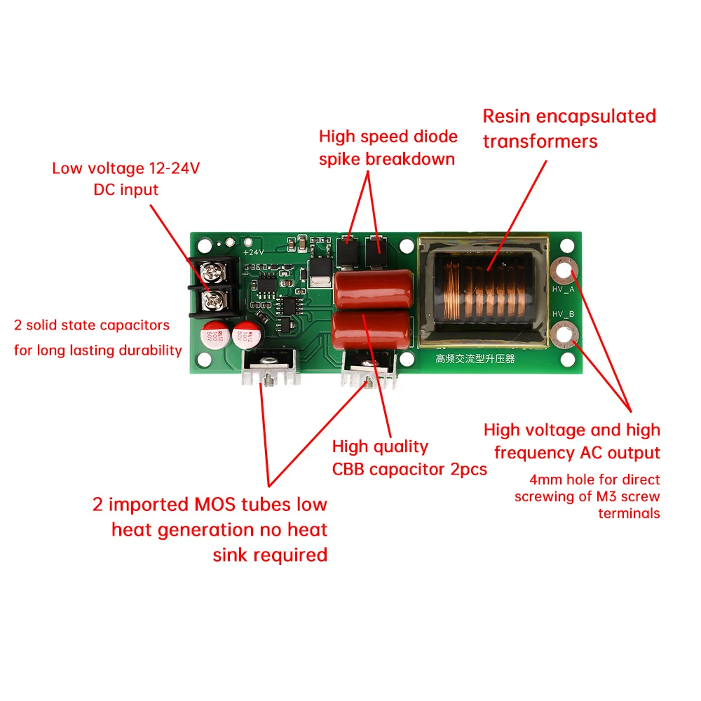 12V/24V To 1KV/2KV High-voltage Generator Module High Frequency AC Output Electronic Inverter Physics Ignition Module