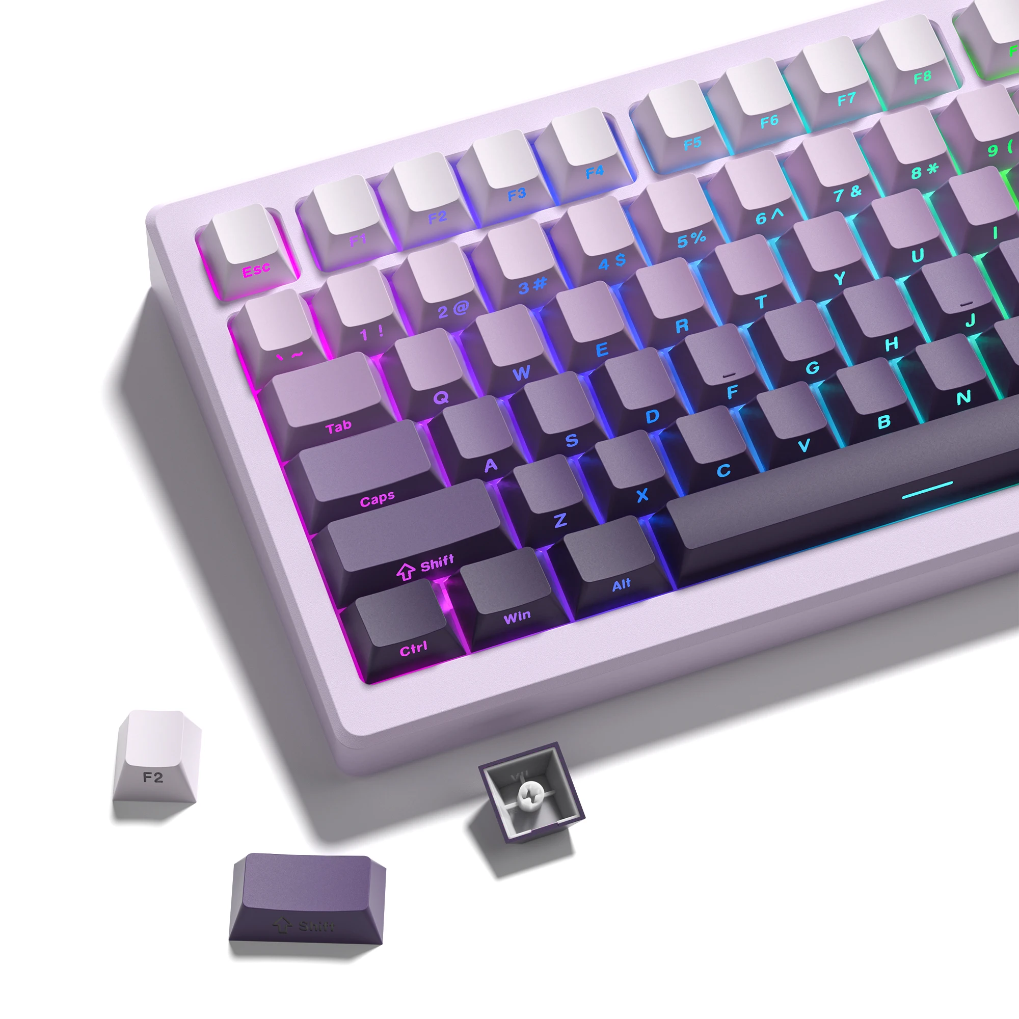 

136 Keys Cherry Profile Side Print Shine Through Keycaps Purple Fragrance PBT Double Shot Keycaps for MX Switches Gamer Keyboard