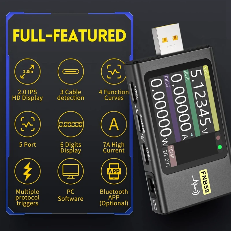 

USB-тестер FNIRSI FNB58 для измерения напряжения и силы тока