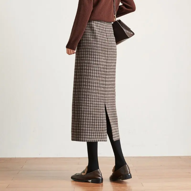 Women\'s Autumn Winter New Fashion Elegant Casual Versatile Thousand Bird Checker Half Skirt Fashionable Comfortable Youth Skirt