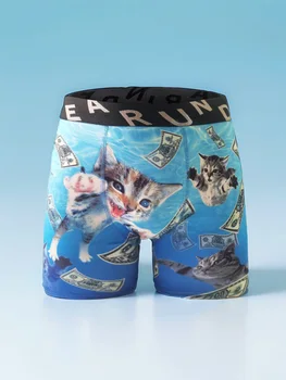 Pantaloni Tilament con motivo divertente stampato gatto 3D da uomo alla moda Traspiranti e confortevoli Boxer sportivi ad asciugatura rapida Taglie forti 1