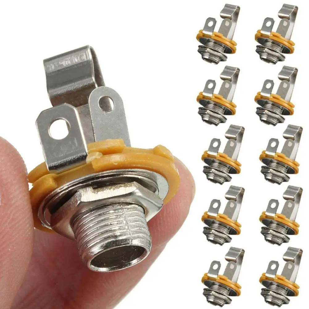 Electric Guitar Effect Socket Plug 10 Pcs For Electric Guitar / Bass Input Power Outlet Mono Audio 6.35 Mono Jack Socket Nut & Washer