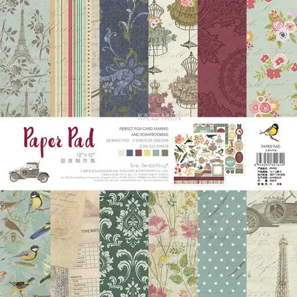 SOOBE 12 Sheet Vintage Scrapbooking Paper,Floral Pattern