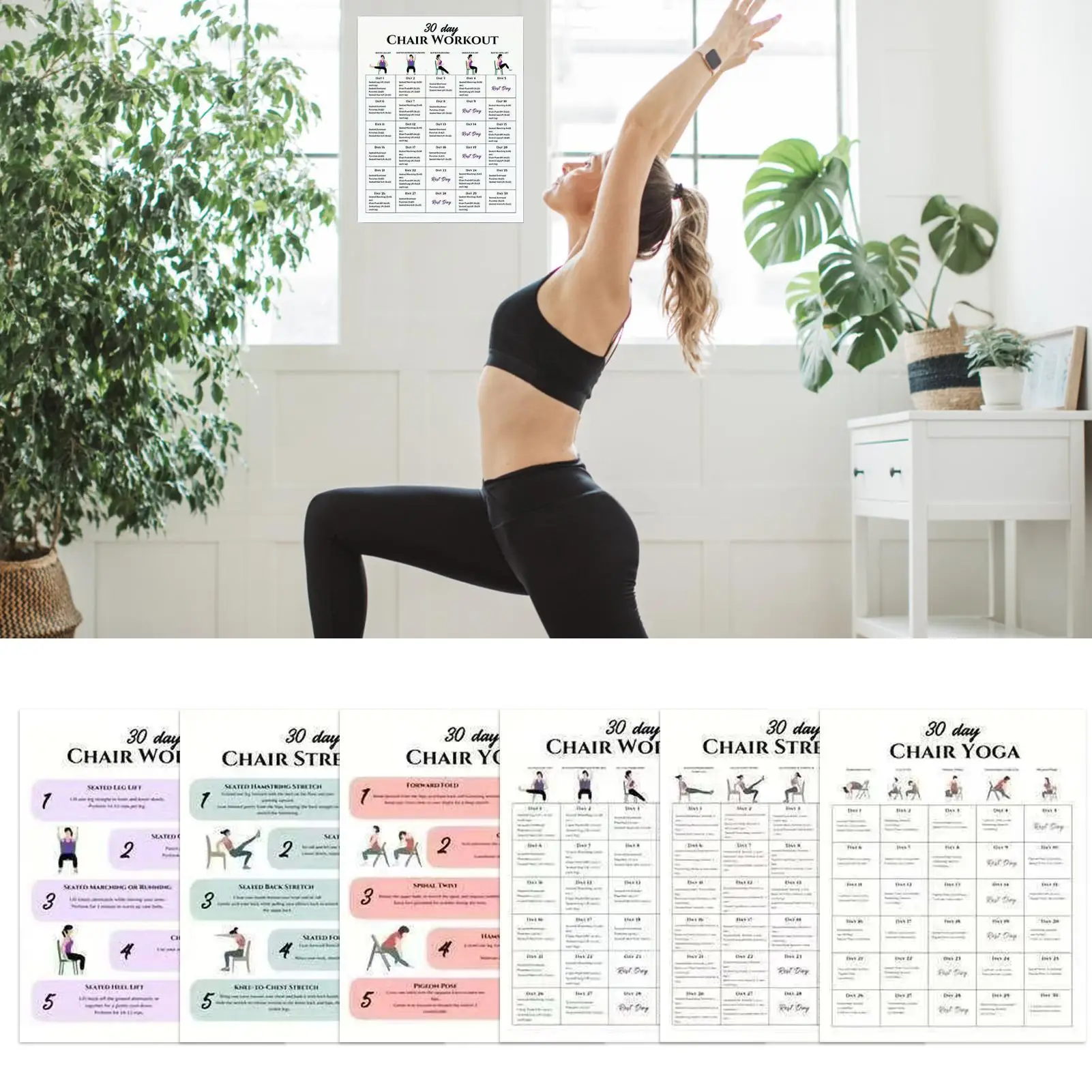 30-Day Chair Exercise Plan Poster Set for Seniors Fitness and Yoga
